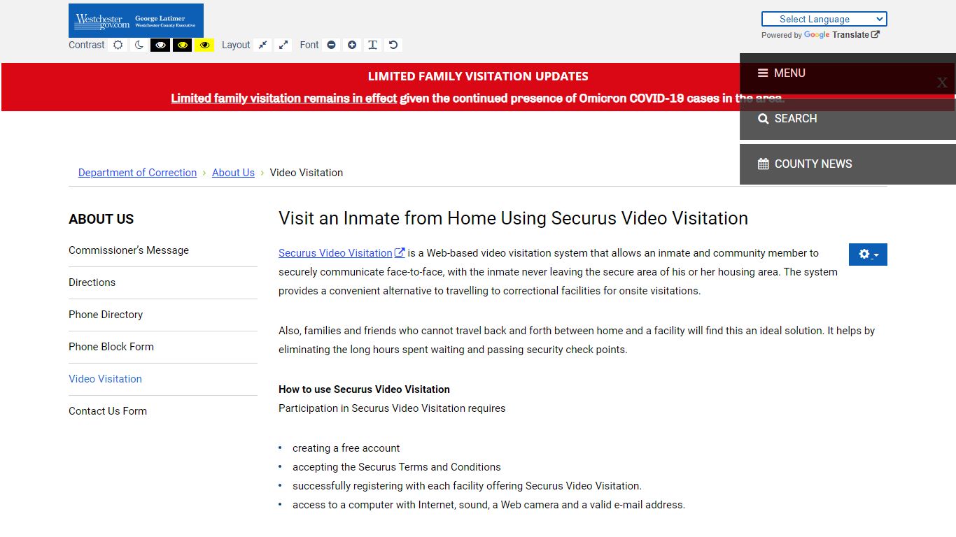 Video Visitation - Westchestergov.com